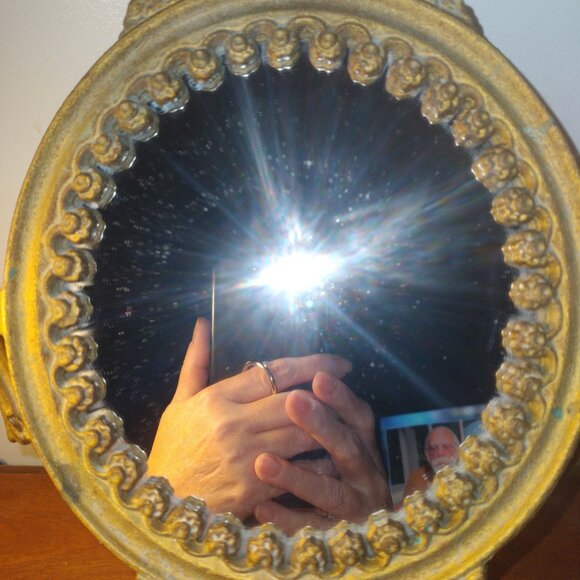 Antique Cast Iron Swivel Vanity Mirror antique brushed gold finish - Picture 7 of 7